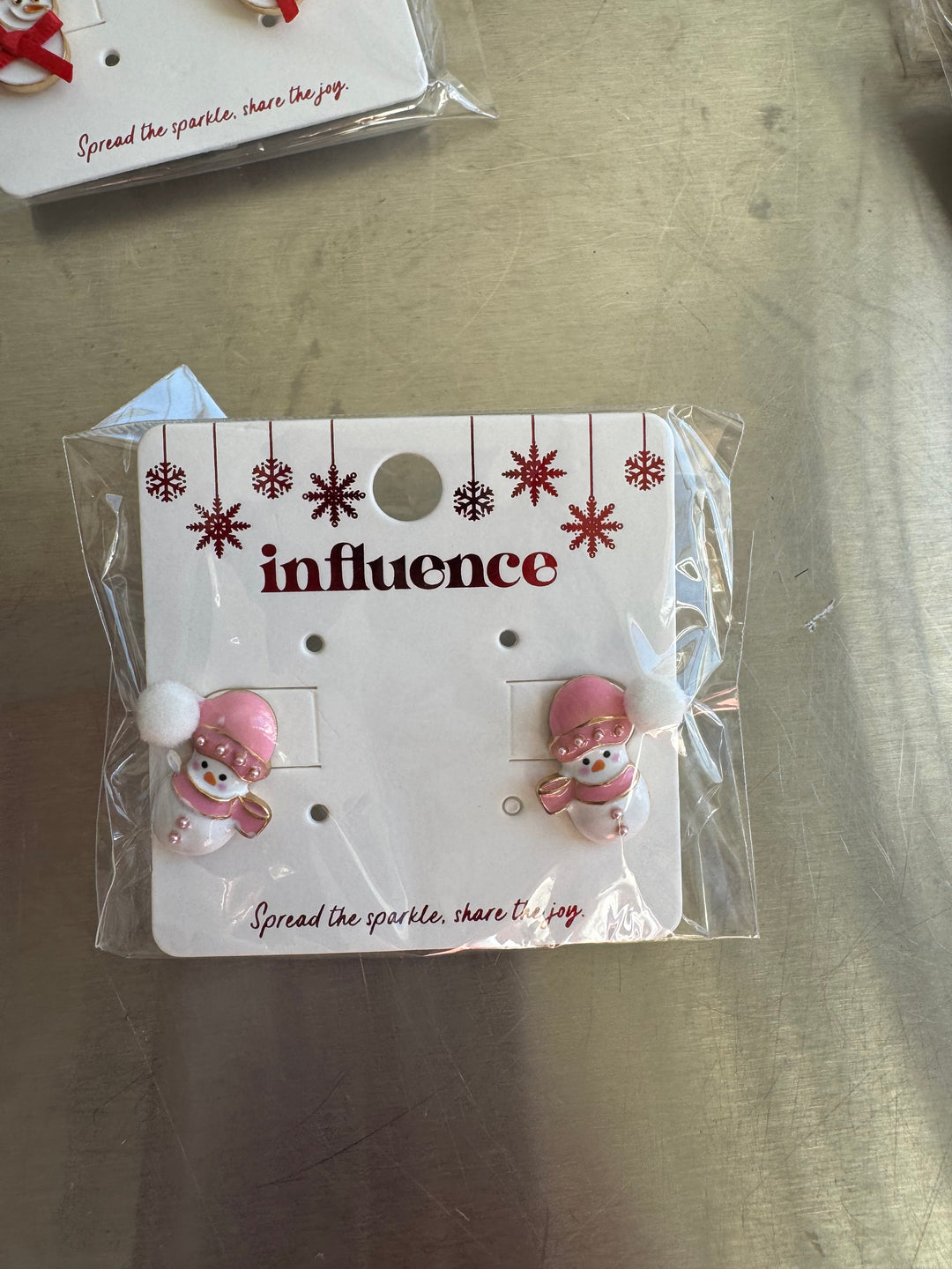 Snowman with white poof earring