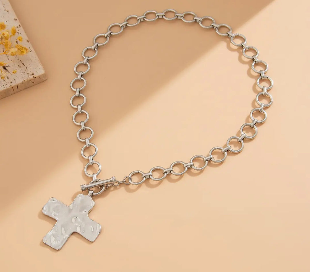Cross Toggle Charm Necklace