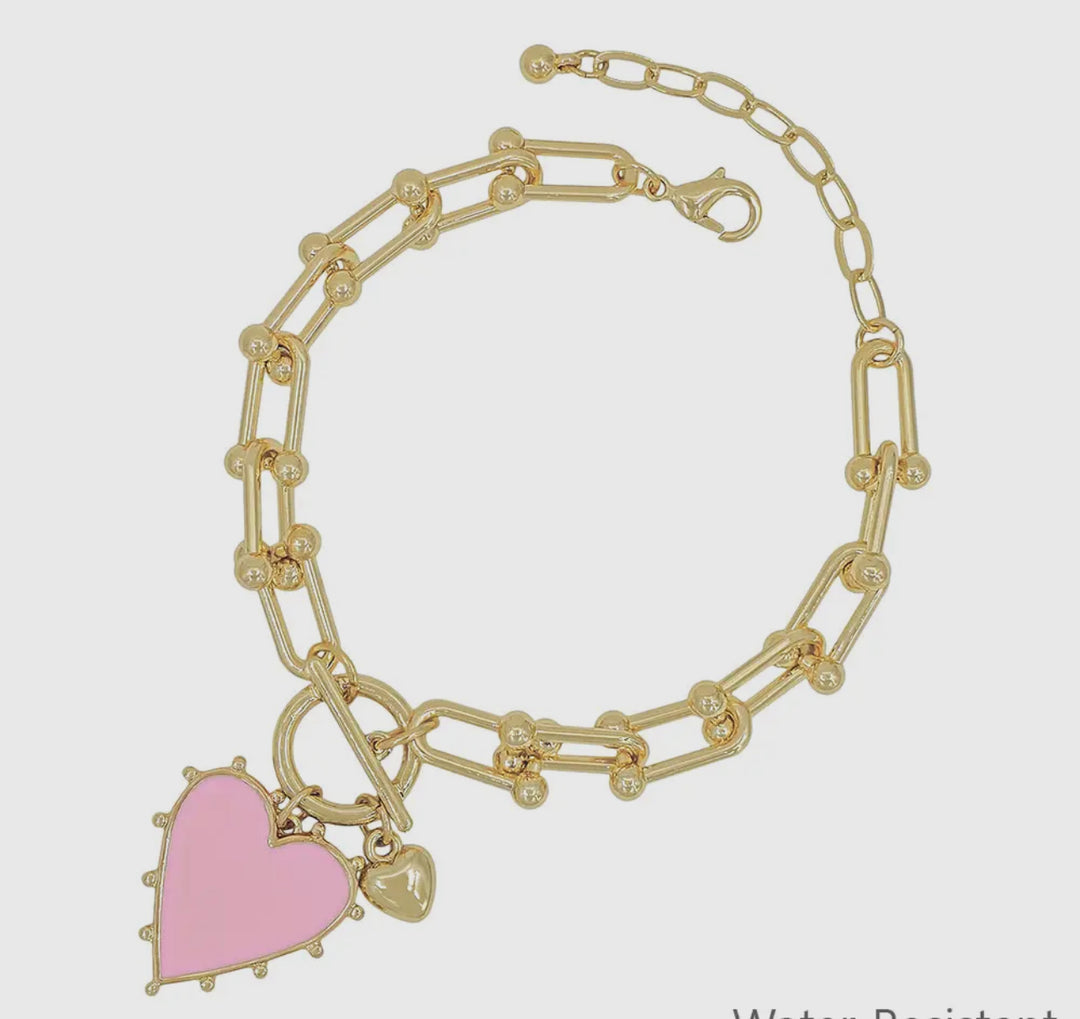 Studded Heart Charm Bracelet