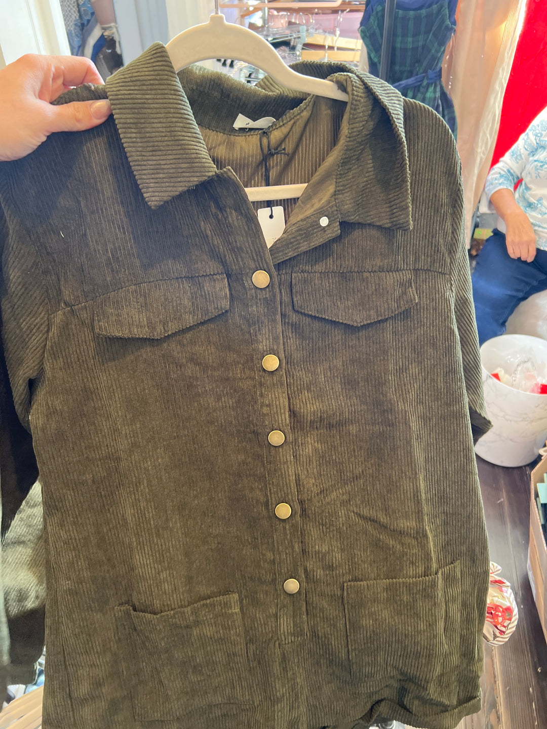 Green Corduroy Romper