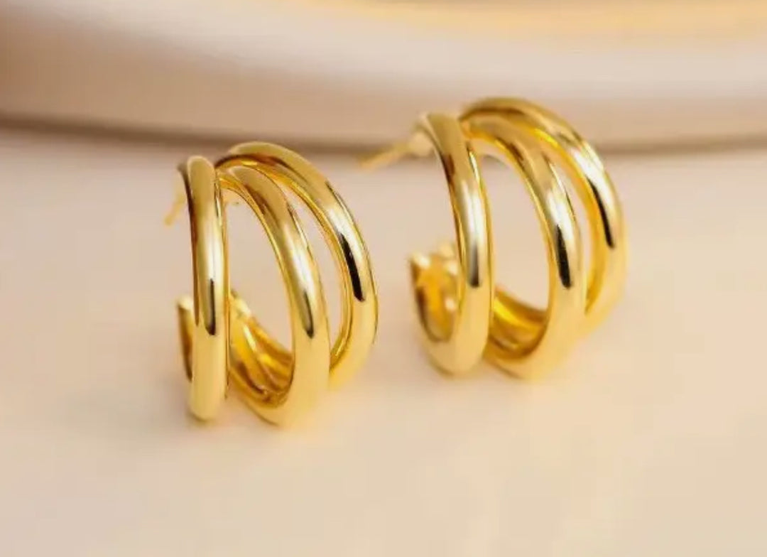 Waterproof triple hoop earrings