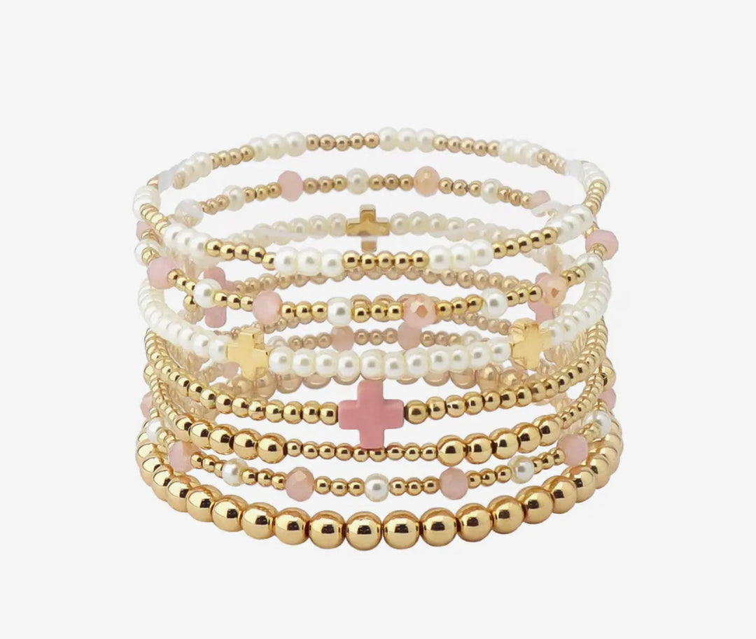 Pink Cross Stretch Bracelet Stack
