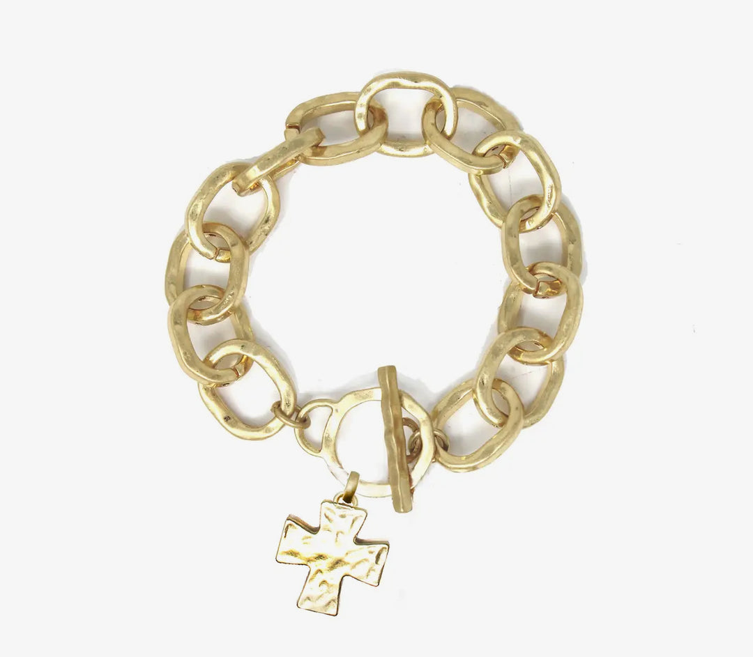 Hammered Cross Bracelet