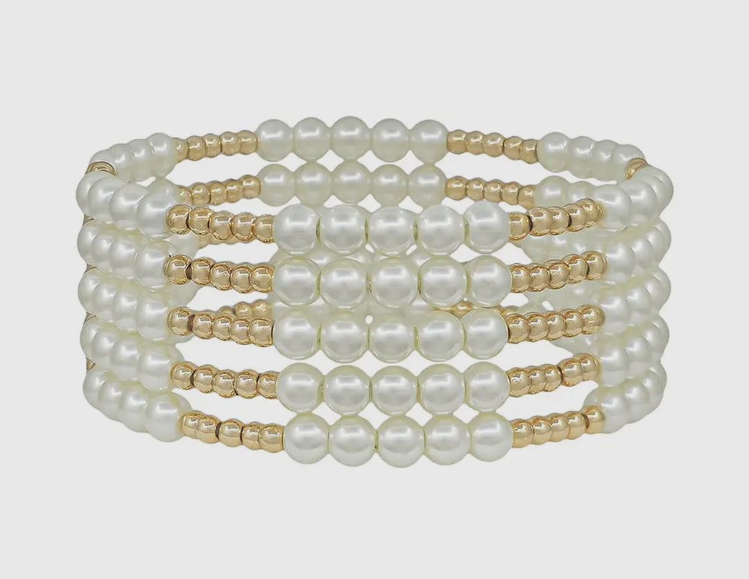 Beaded Pearl Stretch Set.  Water resistant