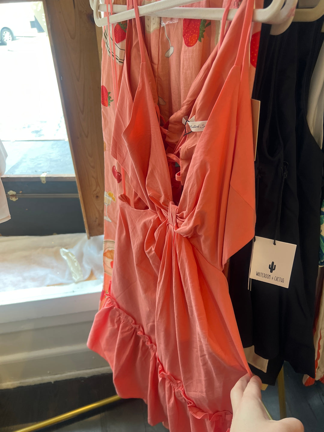 Coral open back dress