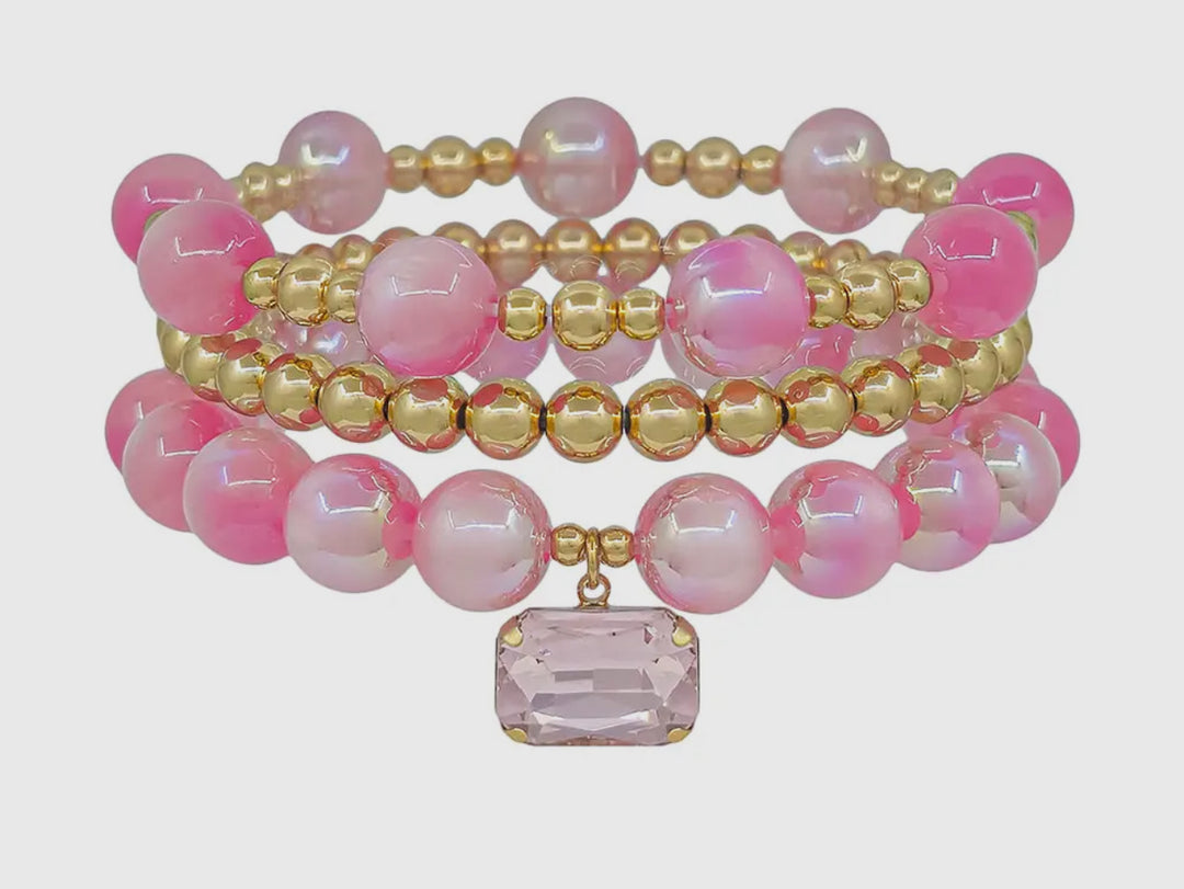 Pink Crystal Charm Set (3) water resistant