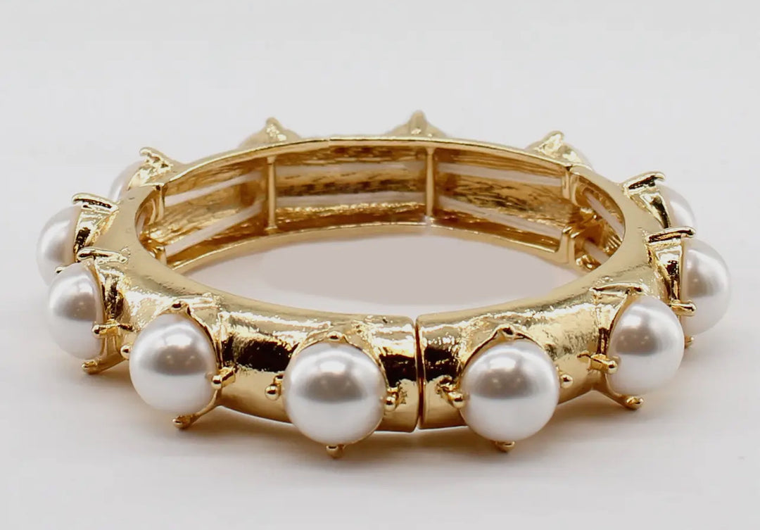Hammered Pearl and Gold Bracelet