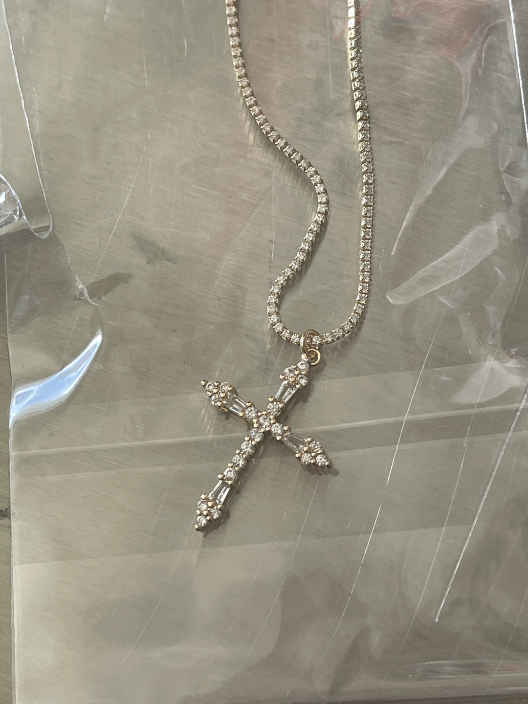 Brass Diamond Cross Necklace
