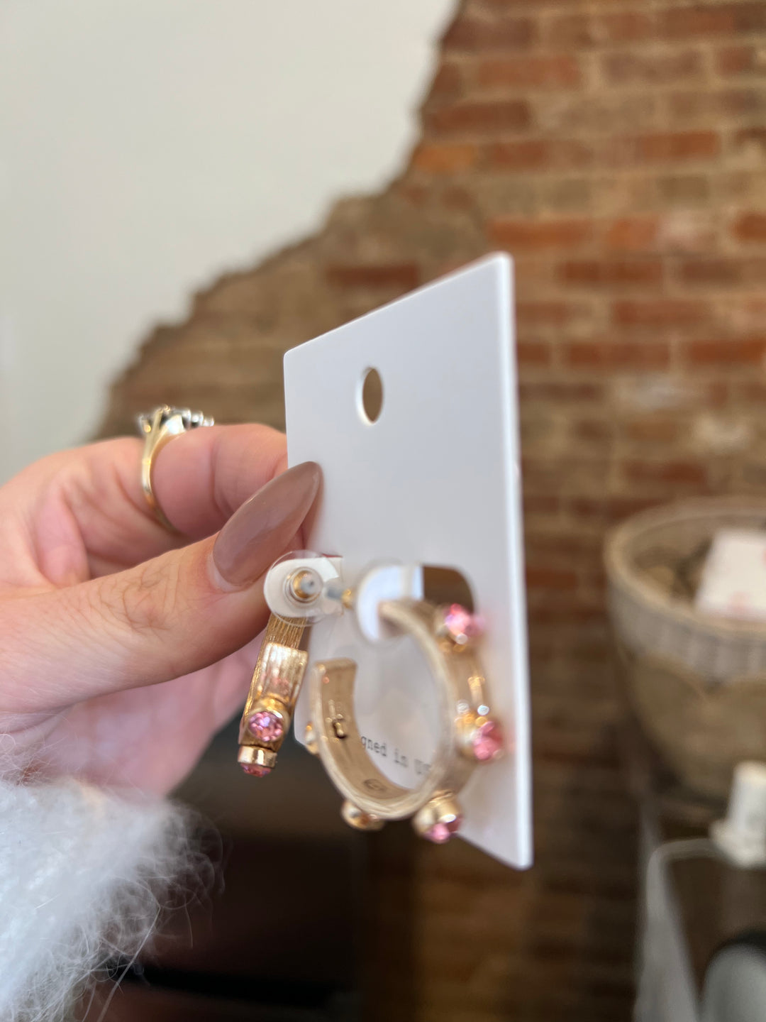 Gold Hoop with Pink Diamonds