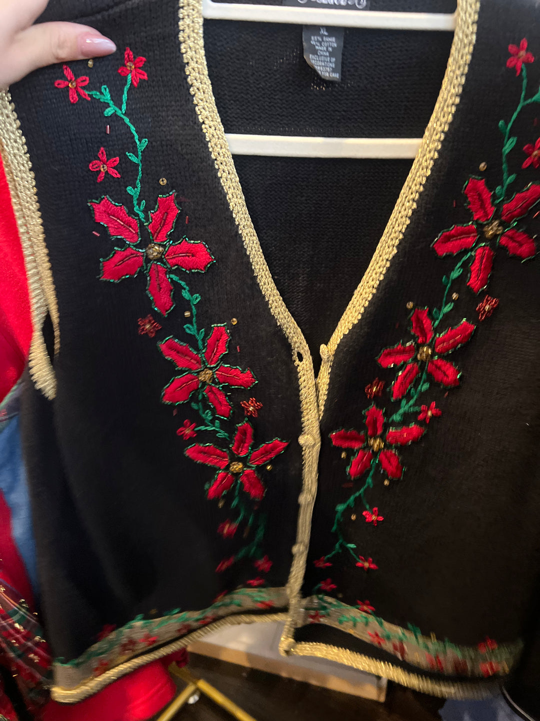 Beaded Christmas Flower Sweater (XL)