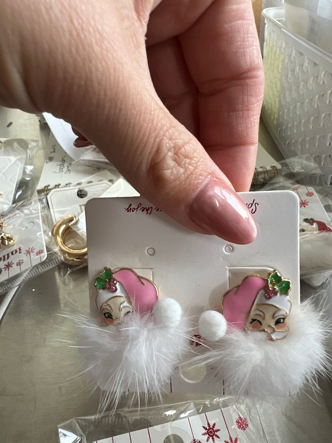 Santas Fluff Beard Earrings