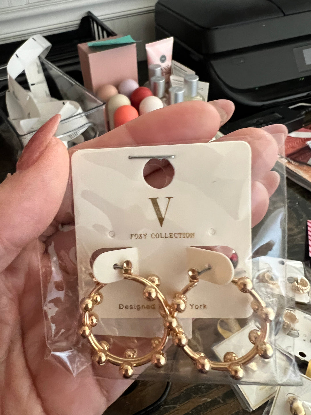 Double Stacked Gold Ball Hoops