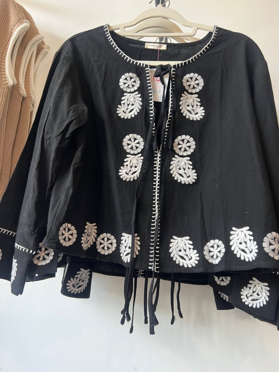 White Embroidered Black Top