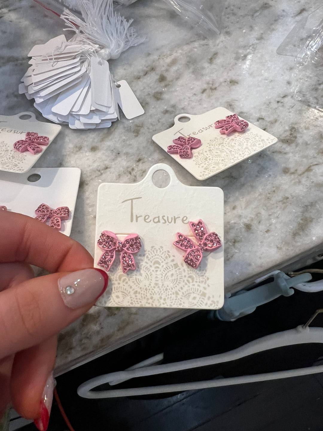 Crystal Pink Bow Earrings