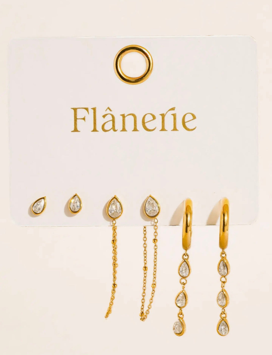 Finley 18k gold n on tarnish cz chain drop earring sets