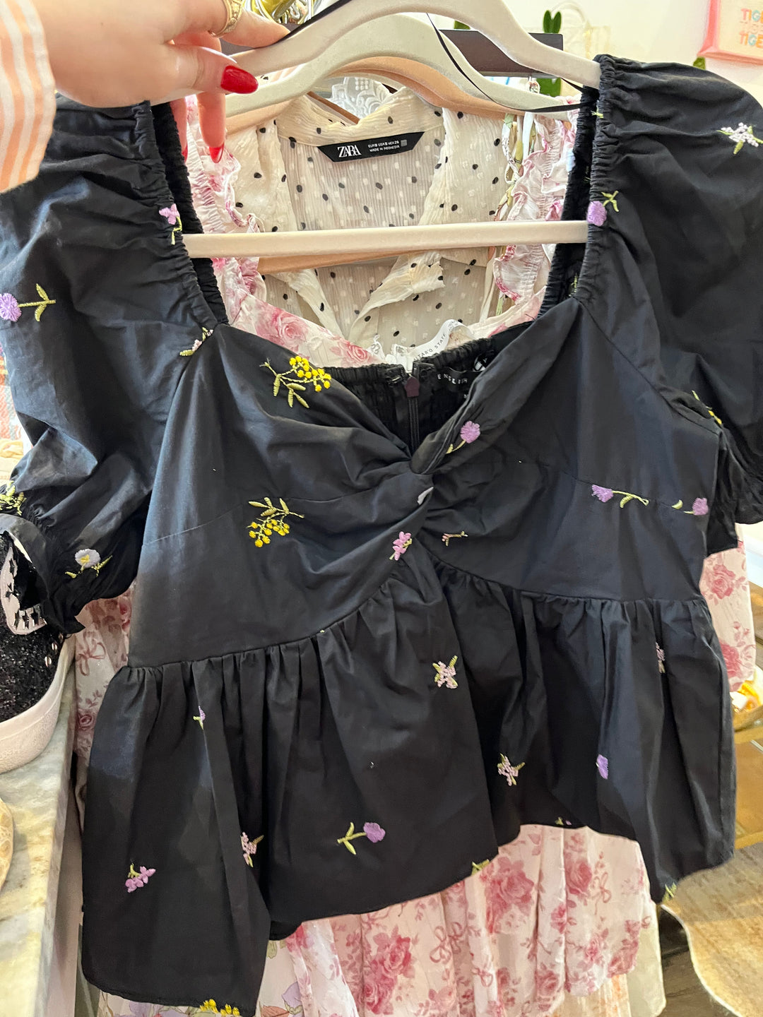 Black Peplum Floral Top